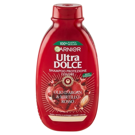 Garnier Ultra Dolce Shampoo all'Olio di Argan e Mirtillo Rosso per capelli colorati, 300 ml